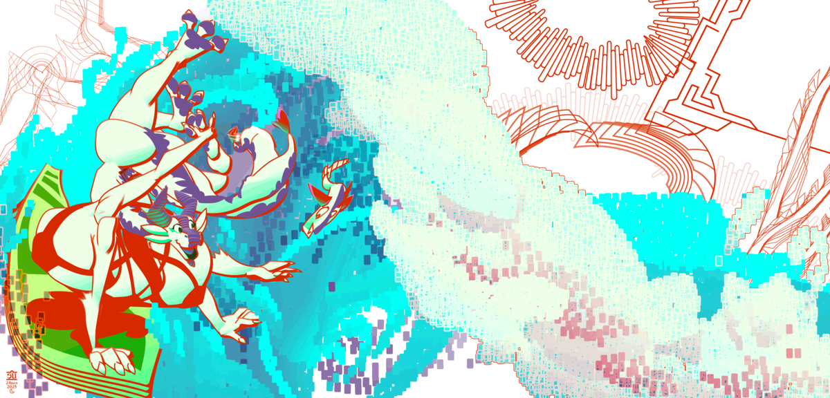 'Cybersurfing' by EgyptUrnash - November 2025
A three legged, three breasted, four armed, multiple tailed dragoness surfing through cyberspace. A three legged, three breasted, four armed, multiple tailed dragoness surfing through cyberspace.