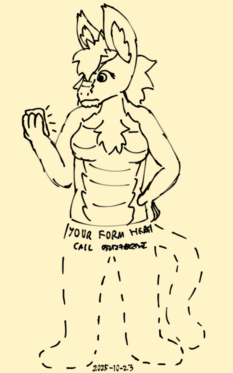 'Foxtober - Budget Cuts' by TameBat - October 2025
A fox looking worried at their phone. Their lower half is a dotted outline, with 'Your species here, call (unreadable phone number)' A fox looking worried at their phone. Their lower half is a dotted outline, with 'Your species here, call (unreadable phone number)'