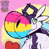 A dragon with a large snout with the pansexual pride flag colours painted on it.