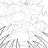 A dragon tapping on the glass of a terrarium the viewer is in, surrounded by towering grass.