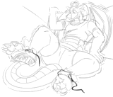 A dragon growing inside a room, shirt barely fitting and paws ripping out of shoes.