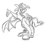 A toony dragon sitting on their tail.