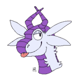 A very pixelated dragon sticking their tongue out.