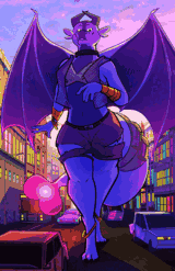A giant dragon in a mesh outfit, collar and ripped shorts walking through the streets of a city with cars by their feet.