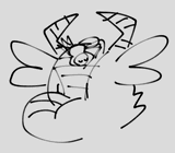 A tiny bat resting on a dragon's head.