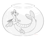 An aquatic merdragon in way too small a fishbowl