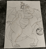 A sketch of a curvy dragoness posing cutely.