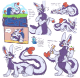 A dragon-turned into an amphimorpho looking at their lower set of hand paws in confusion, squeezing through a pipe, having tripped over their own legs, a little shy, pulling things out of their belly pouch, and chirping. In the middle, a potion bottle, captioned 'potion of noodling - just a bottle of mysterious glowing goo - definitely won't do anything funny to you'