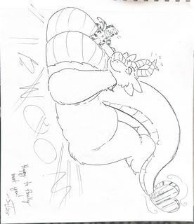 A tiger caught in the large boobs of a dragoness bwoomphing out