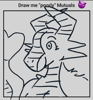 A quick sketch of a dragoness, framed by a 'Draw me poorly mutuals' meme