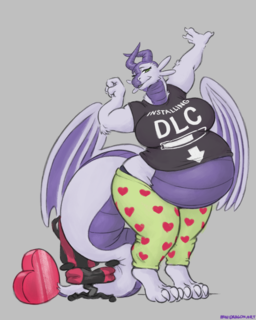 'Mayternity 2025' by minervafloofderg - May 2025
A large pregnant dragoness towering over the viewer, having just broken the gamer chair they were sitting in. The dragoness's shirt reads 'Installing DLC' with an arrow pointing to their belly. Their joggers are covered in hearts. A large pregnant dragoness towering over the viewer, having just broken the gamer chair they were sitting in. The dragoness's shirt reads 'Installing DLC' with an arrow pointing to their belly. Their joggers are covered in hearts.