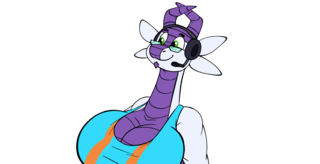 A dragon with a long neck and large breasts, wearing a headset and glasses.