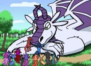 A giant dragon laid down in a park, a crowd gathered round to give their snout a rub.
