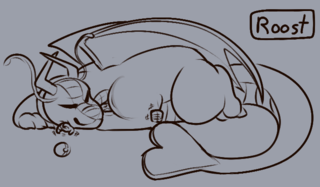A Dragonite laying on top of a smaller Pokemon trainer.
CAPTION: Roost