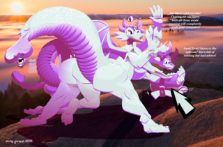 'Multi-May' by EgyptUrnash - June 2025
A multi-headed, multi-armed, multi-legged taur dragoness attempts to hold back from opening a chest on a computer desktop, with a mouse cursor threatening to click.
DEX HEAD 1: 'Cloning me six times with all these mods running will completely crash your computer!'
DEX HEAD 2: 'Aaah! Don't listen to the tailmaw! She's full of nothing but bad advice!
TAILMAW: 'do it do it do it do it' A multi-headed, multi-armed, multi-legged taur dragoness attempts to hold back from opening a chest on a computer desktop, with a mouse cursor threatening to click.
DEX HEAD 1: 'Cloning me six times with all these mods running will completely crash your computer!'
DEX HEAD 2: 'Aaah! Don't listen to the tailmaw! She's full of nothing but bad advice!
TAILMAW: 'do it do it do it do it'