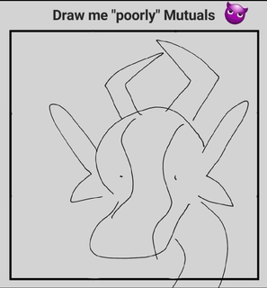 A doodle of a dragon looking blankly on, framed by a 'Draw me poorly mutuals' meme