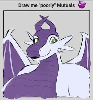 A dragoness smiling, framed by a 'Draw me poorly mutuals' meme.