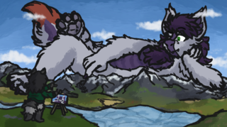 'Foxtober - Draw Me Like One Of Your French Alps Sized Girls' by ToweringKlau - October 2025
Also featuring: Klau
A giant fox with dragon colours rests across a mountain range as a raccoon paints a portrait of them. A giant fox with dragon colours rests across a mountain range as a raccoon paints a portrait of them.
