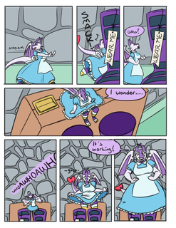 'While in Wonderland - Part 1' by Goattrain - May 2025
Also featuring: Ayase
Comic - a tiny dragoness in an Alice in Wonderland inspired dress running into a massive pair of boots with a 'WEAR ME' tag. On climbing up to the suitcase the boots are next to, the dragoness begins to grow to fit the boots. Last panel has them looking satisfied exclaiming 'It's working!' Comic - a tiny dragoness in an Alice in Wonderland inspired dress running into a massive pair of boots with a 'WEAR ME' tag. On climbing up to the suitcase the boots are next to, the dragoness begins to grow to fit the boots. Last panel has them looking satisfied exclaiming 'It's working!'
